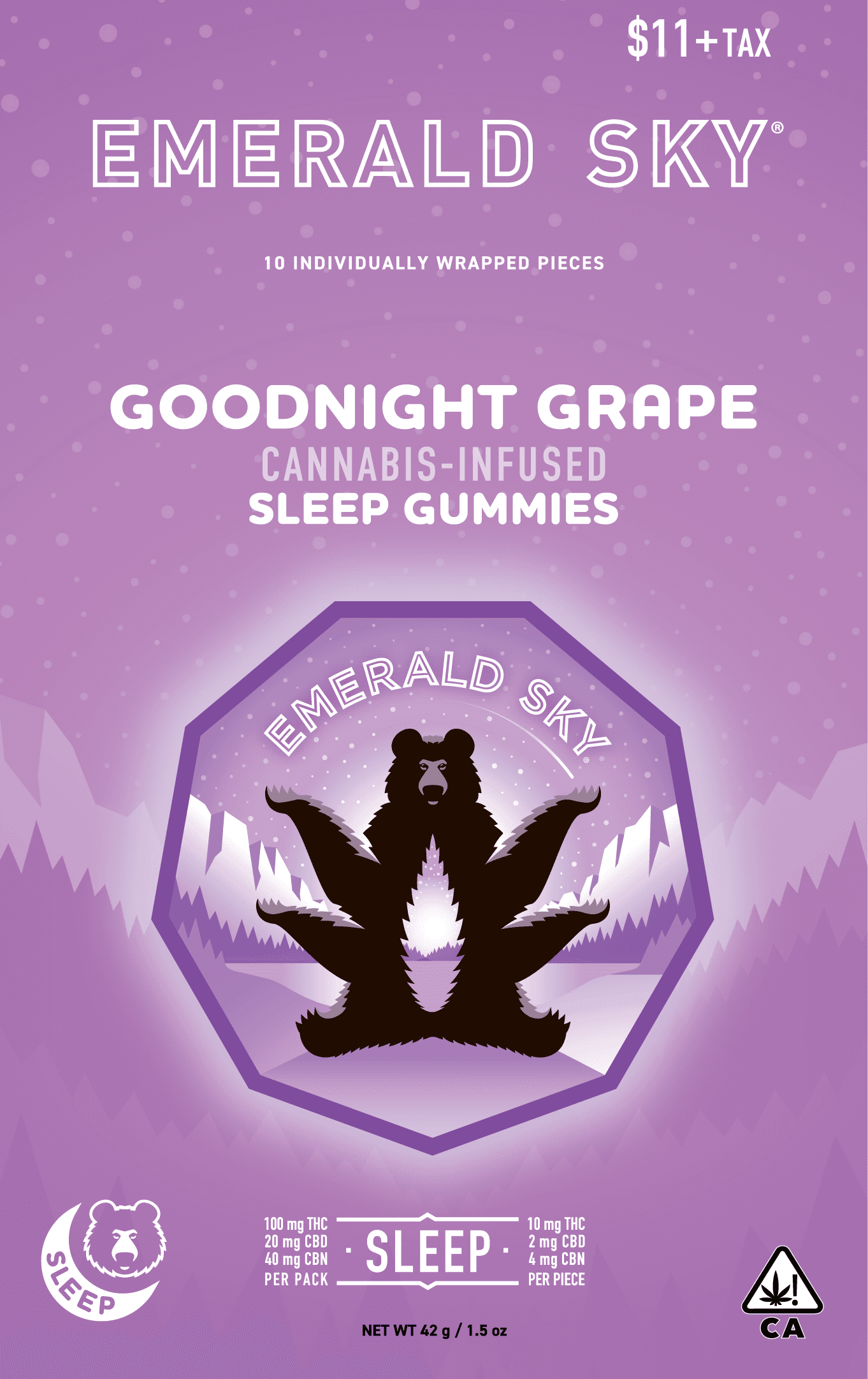 Emerald Sky Gummies 10ct 100mg Indica Goodnight Grape Sleep