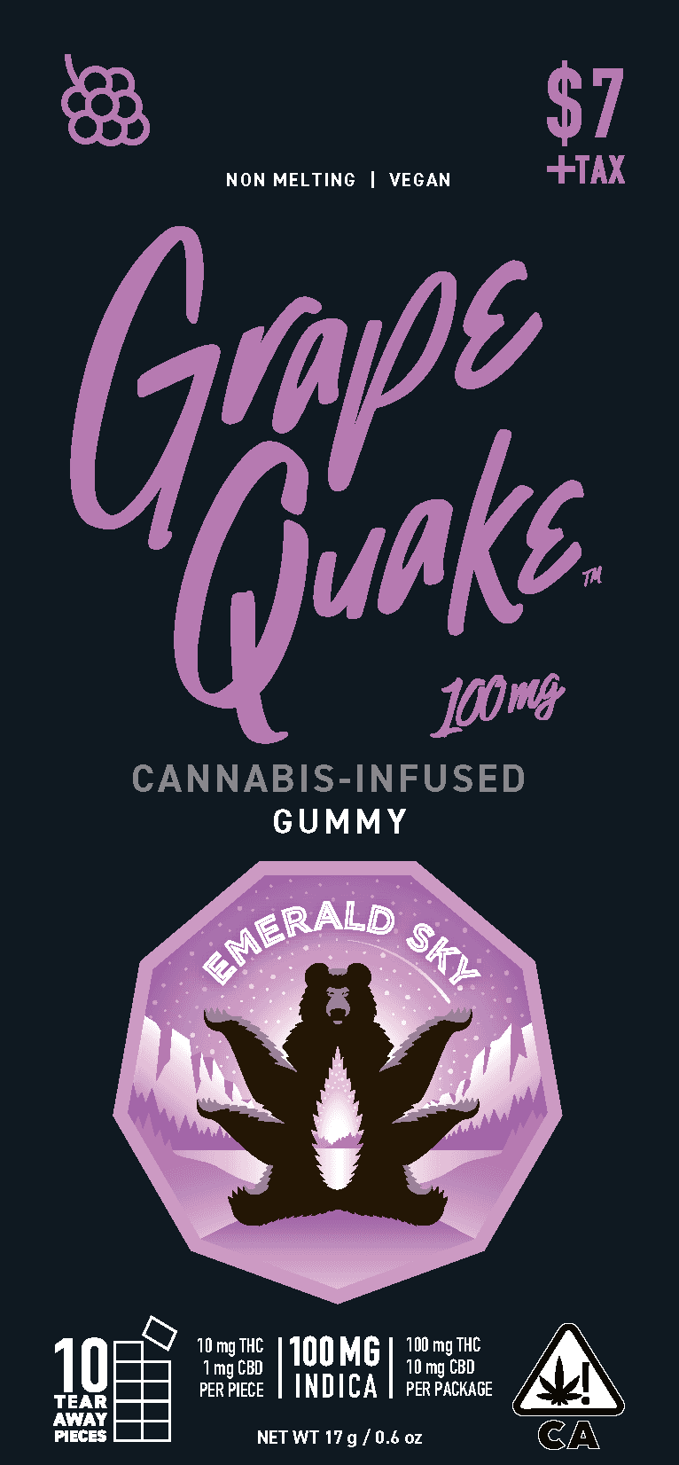 Emerald Sky Gummies 1ct 100mg Indica Grape Quake 48pk
