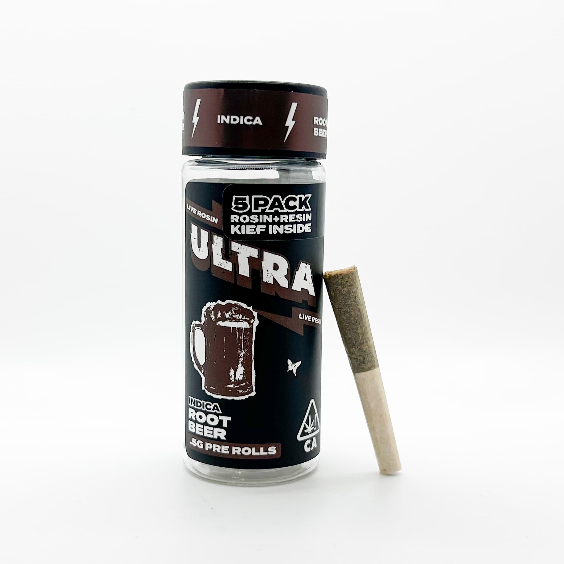 Ultra Live Rosin and Live Resin Preroll 5pk .5g Indica Root Beer