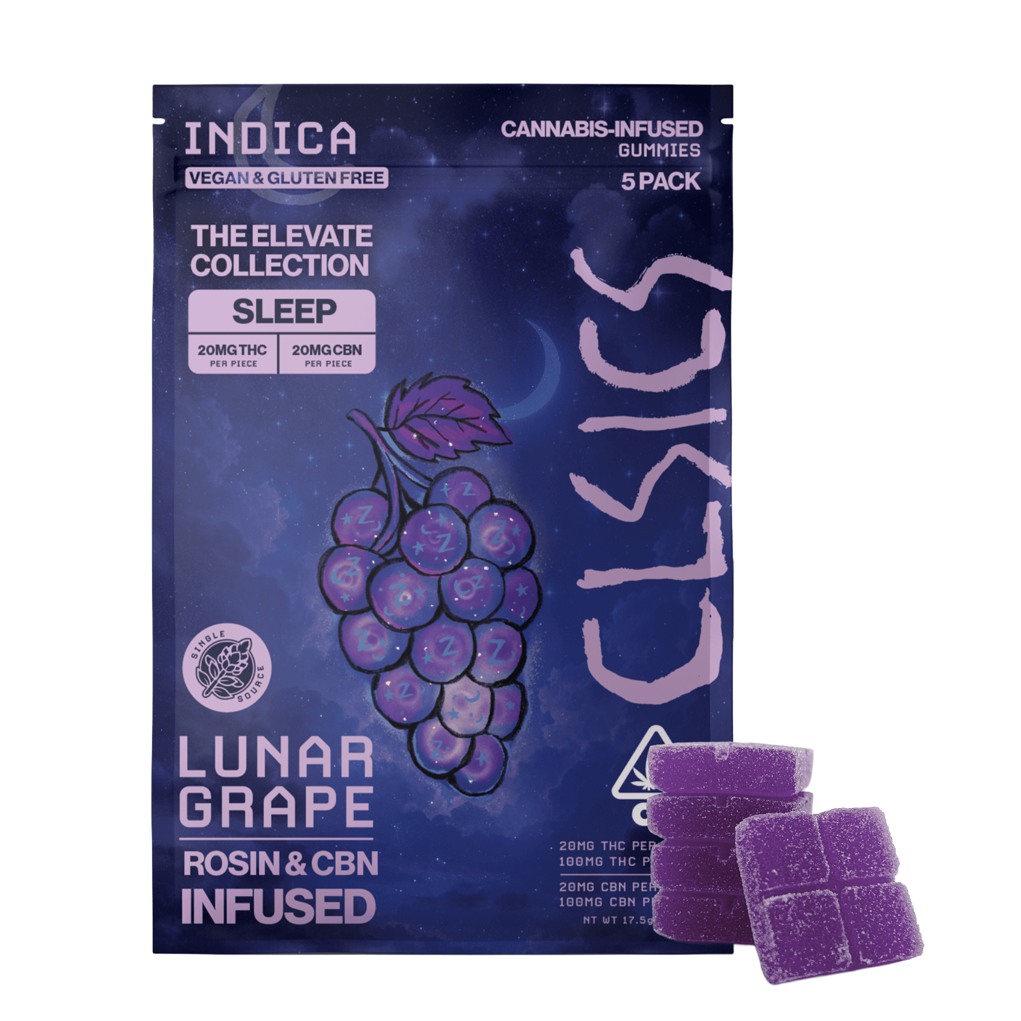 CLSICS Live Rosin Gummies Indica CBN/THC Lunar Grape 5pk