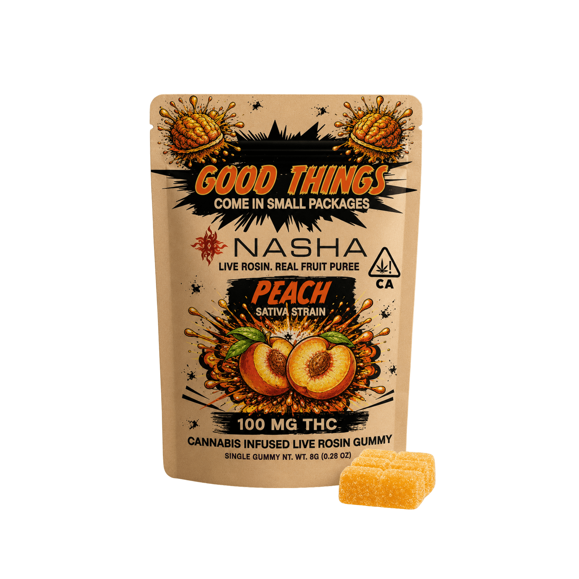 Nasha Live Rosin Single Gummy 100mg Sativa 'Peach'