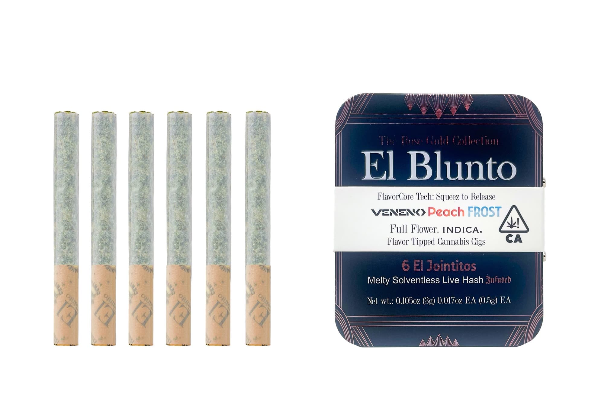 El Blunto FlavorCore Hash Jointito .5g Indica Veneno Peach Frost 6pk 3g 16ct