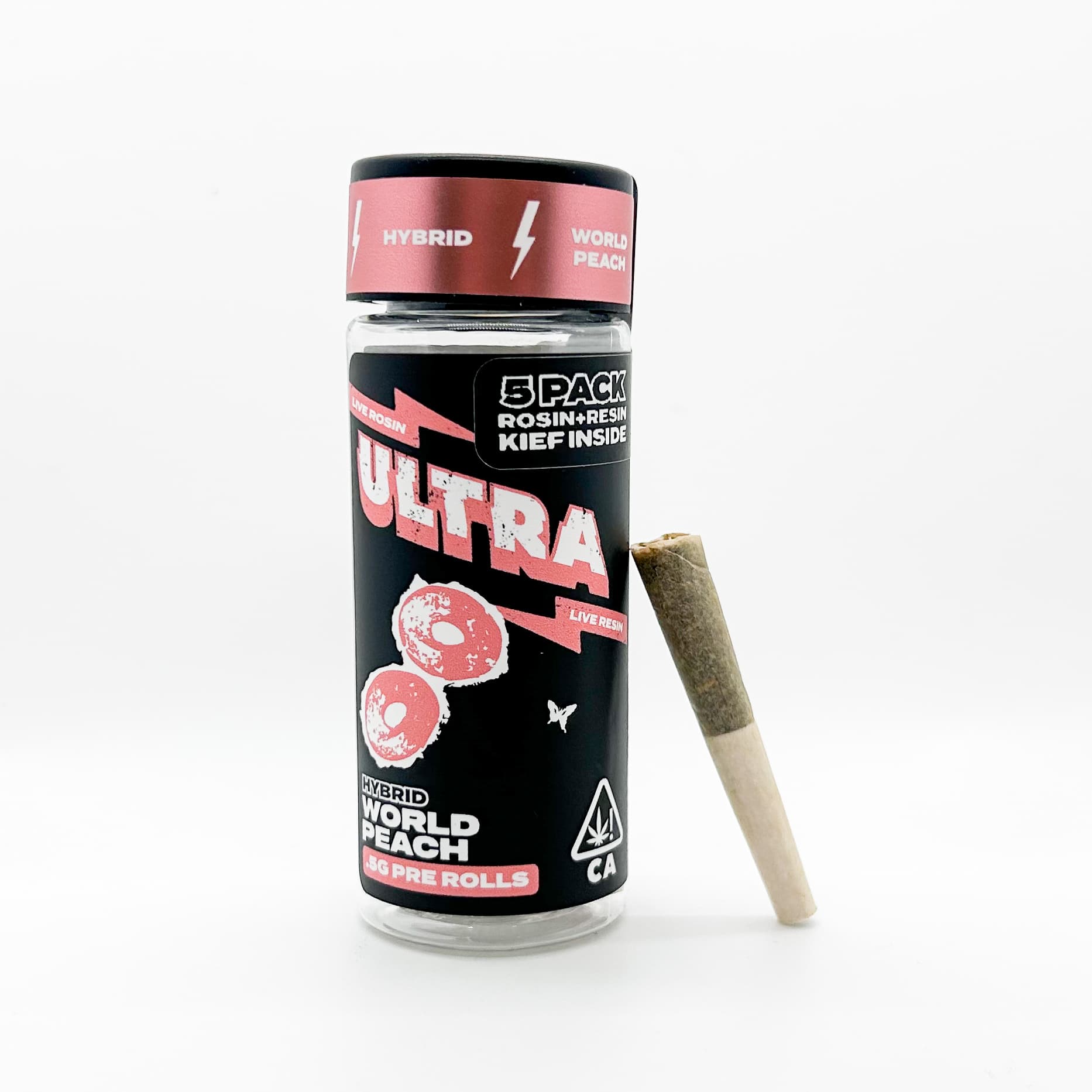 Ultra Live Rosin and Live Resin Preroll 5pk .5g Hybrid World Peach