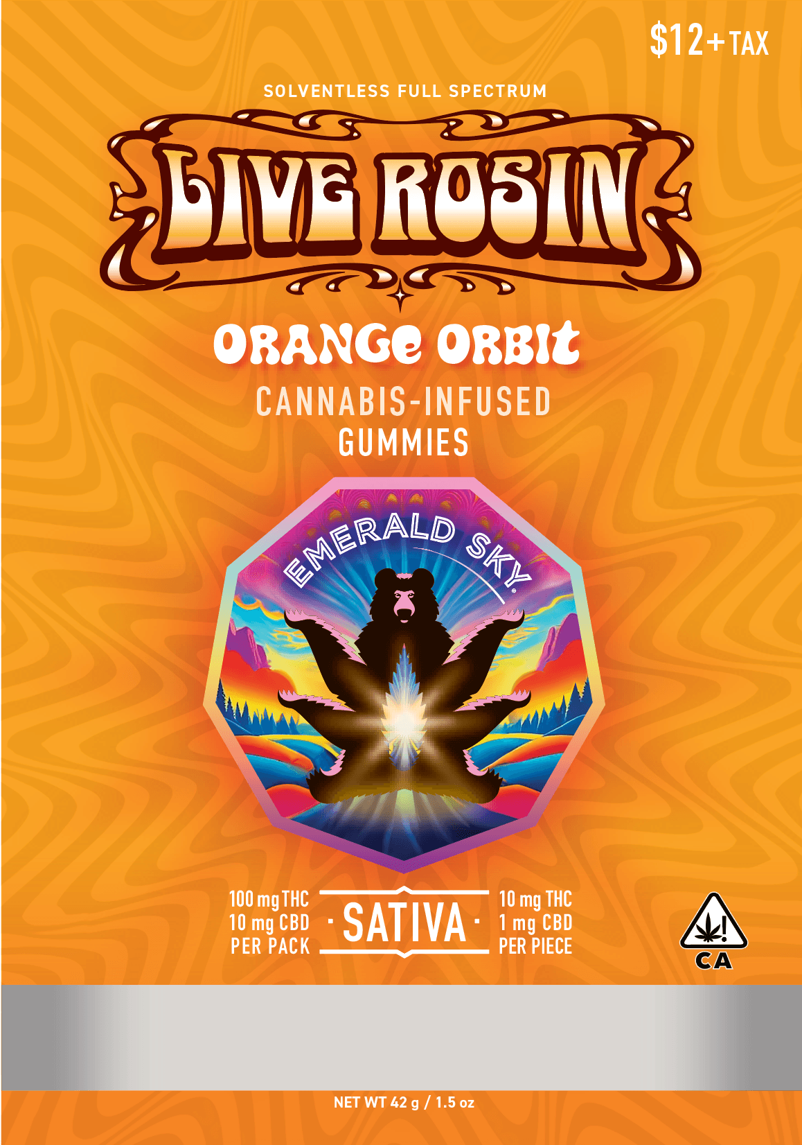 Emerald Sky Live Rosin Gummies 10ct 100mg Sativa Orange Orbit