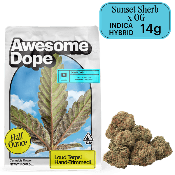 Awesome Dope Smalls Flower 14g Indica Hybrid Sunset Sherb x OG