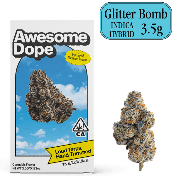 Awesome Dope Indoor Flower 3.5g Indica Hybrid Glitter Bomb